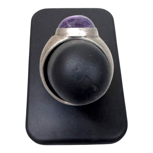 Handcrafted Sterling Silver Mexico Amethyst Statement Ring Artisan Gemstone Sz 6 - Picture 8 of 9